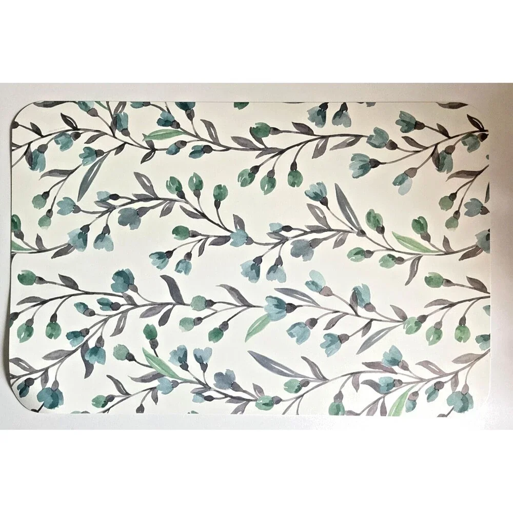 Flower Placemats Vinyl Wipe Clean Green Blue Made in the USA Set of 4